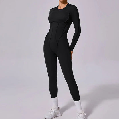 Yoga Sports Fitness Jumpsuits Sets Pants Women's Hip-lifting One-piece Open Back Long-sleeved Outdoors Workout Gym Yoga Bodysuit