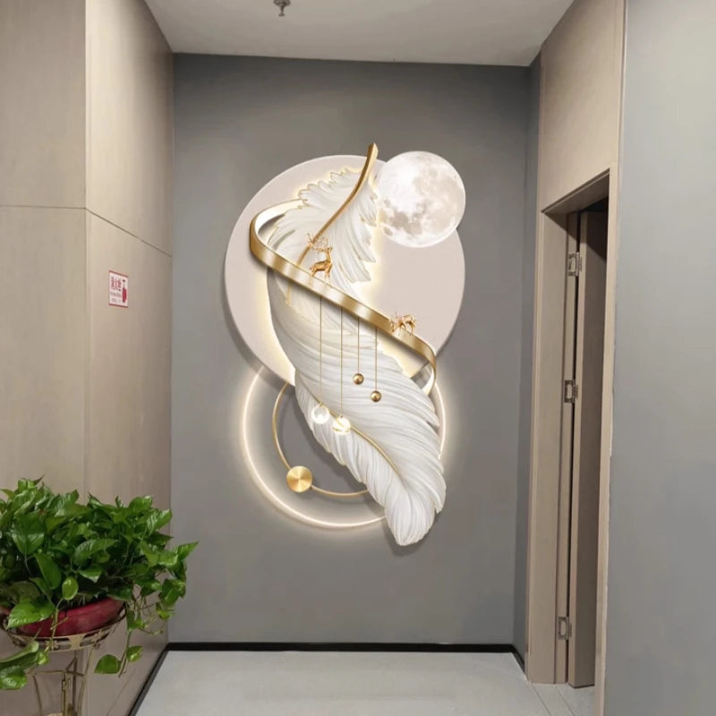 Entrance LED Mural Light Feather For Corridor Living Room Hallway Kitchen Modern Hanging Paintings Home Decoration Art Wall Lamp