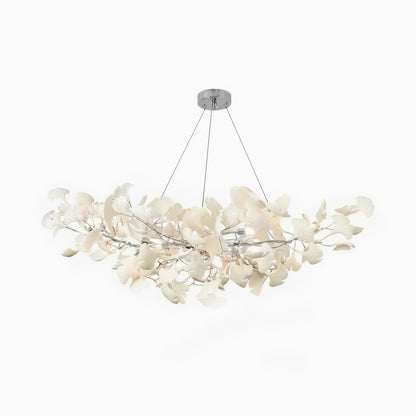 Modern Ceramics White Long Ginkgo Leaf LED Pendant Light Decoration Villa Living Room Ceiling Chandelier Indoor Hanging Lights