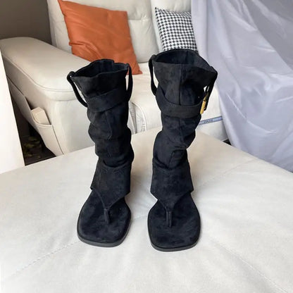 Fashion Versatile Woman Shoes Summer New Items Square Toe Flat Shoes Retro Women's Clip Toe Boots Anti Slip Women's Sandalsтуфли