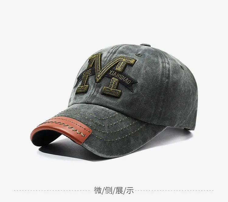 Outdoor sports hat retro men's washed faded old cowboy hat M letter cotton soft top embroidered sunshade baseball cap