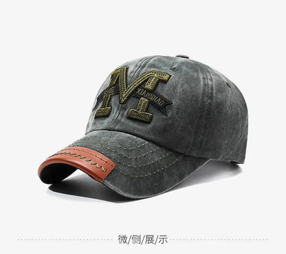 Outdoor sports hat retro men's washed faded old cowboy hat M letter cotton soft top embroidered sunshade baseball cap