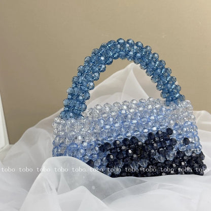 Gradient Blue Beaded Own Design Tote Bags for Women Customized Color Fashion Handbags for 2022 Chain Handle Clutch Evening Bag