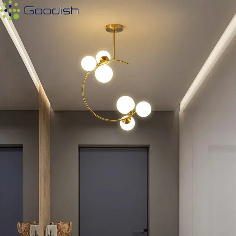 Medieval Bauhaus Gold Glass Ball Bubble Hanging LED Pendant Lights Creative Forged Lamps for Bedroom Home Decoration Chandelier