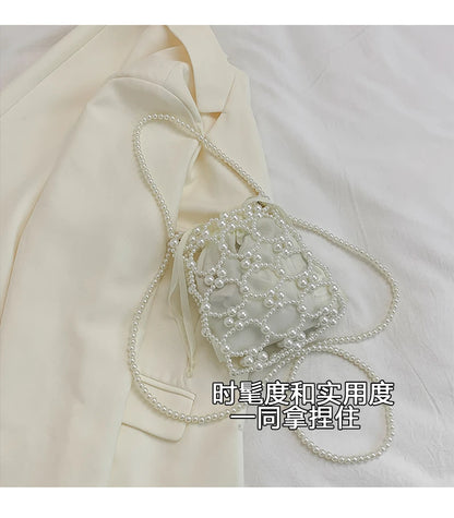 White Beading Bucket Shoulder and Crossbody Bags Exquisite Sense of Luxury Fresh Party Handbags for Women 2024 Fashion on Sale