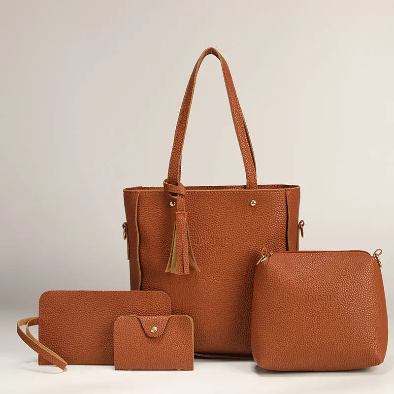 4Pcs/Set Shoulder Bag Large Capacity Crossbody Handbags Enhanced and Reinforced PU Leather Wallet Purse Crossbody Bags for Women