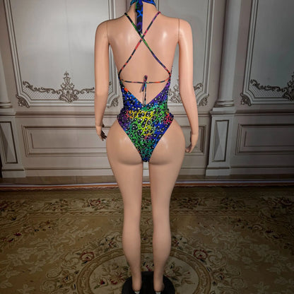 2026 New Color Leopard Print Waterdrop Beads Hollow Strap One-Piece Swimming Suit for Beach Vacation and Tight-Fitting Swimwear