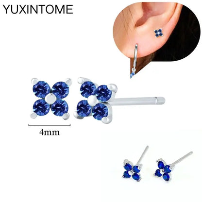 925 Sterling Silver Needle Dark Blue Crystal Silver Earrings Women's Exquisite Heart Blue Pendant Hoop Earrings Luxury Jewelry