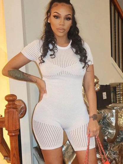 Women's Sexy Fishnet Playsuit Hollow Out See Through Bodycon Sexy Slim Fit Stretchy Romber For Club Party Street Outfit