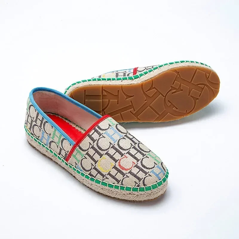CH Fashion Monogram Print Commuter Flats Woven Material Fisherman 2025 New Luxury Brand Slip-On Women's Casual Shoes