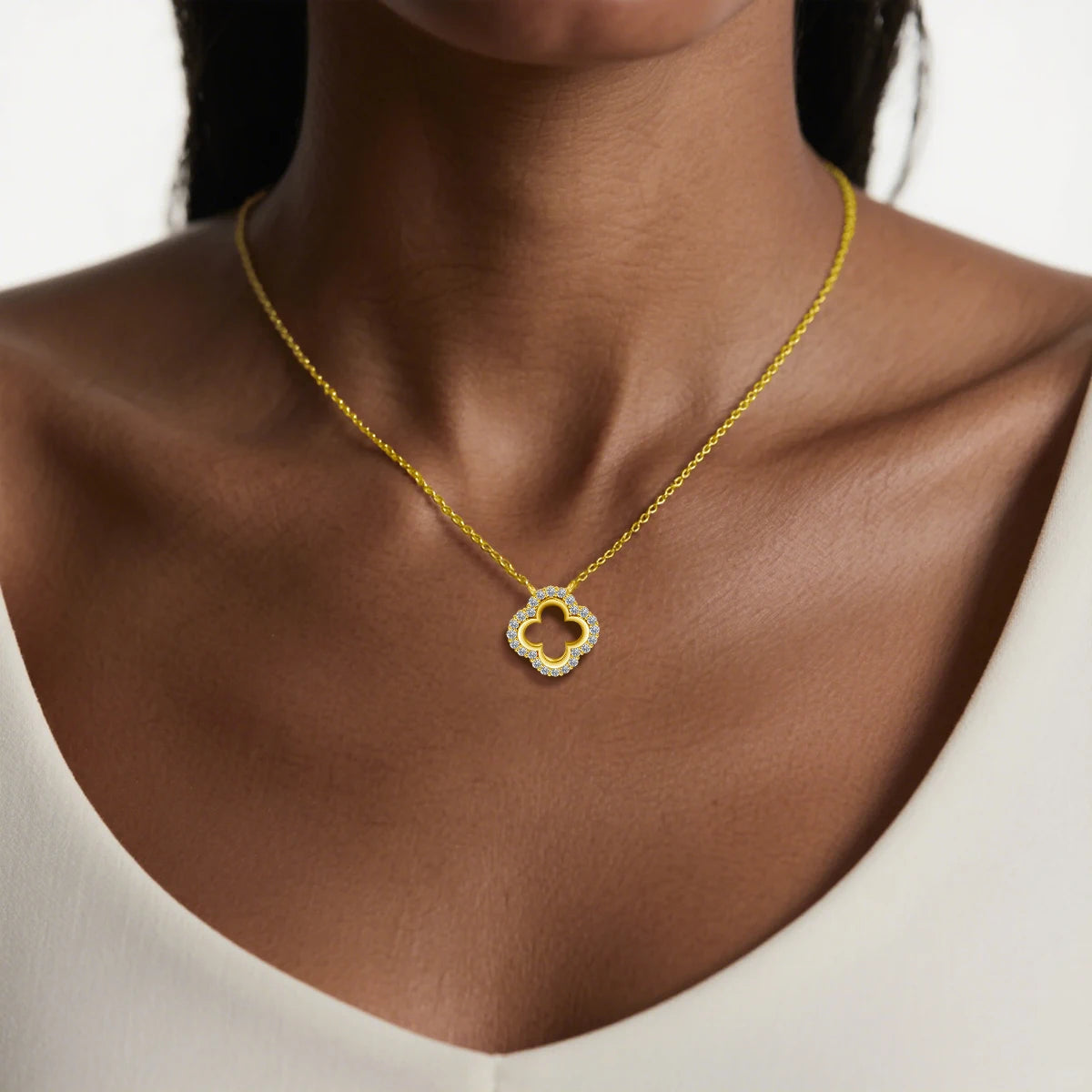Lucky Four Leaf Clover Moissanite Necklace 14K Gold Filled Diamond Pendant Wear-resistant for Women Daily Gift Fine Jewelry