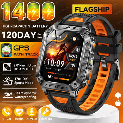2026 New Outdoor GPS Smart Watch 1400mAh High Capacity Battery 2.01" Sapphire Screen 10ATM Waterproof Dual-color Lamp Smartwatch