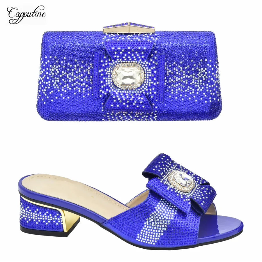 Green Women Shoes And Bag To Match Fashion African Summer Slippers With Clutch Handbag Set Pantoufle Femme Pantofole 938-43 5CM