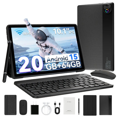 URAO 10 Inch Android 15 OS GMS Certified Tablets 1.8GHz 20GB RAM 64GB ROM 1TB Expandable HD IPS Touch Screen Dual Camera PC PAD