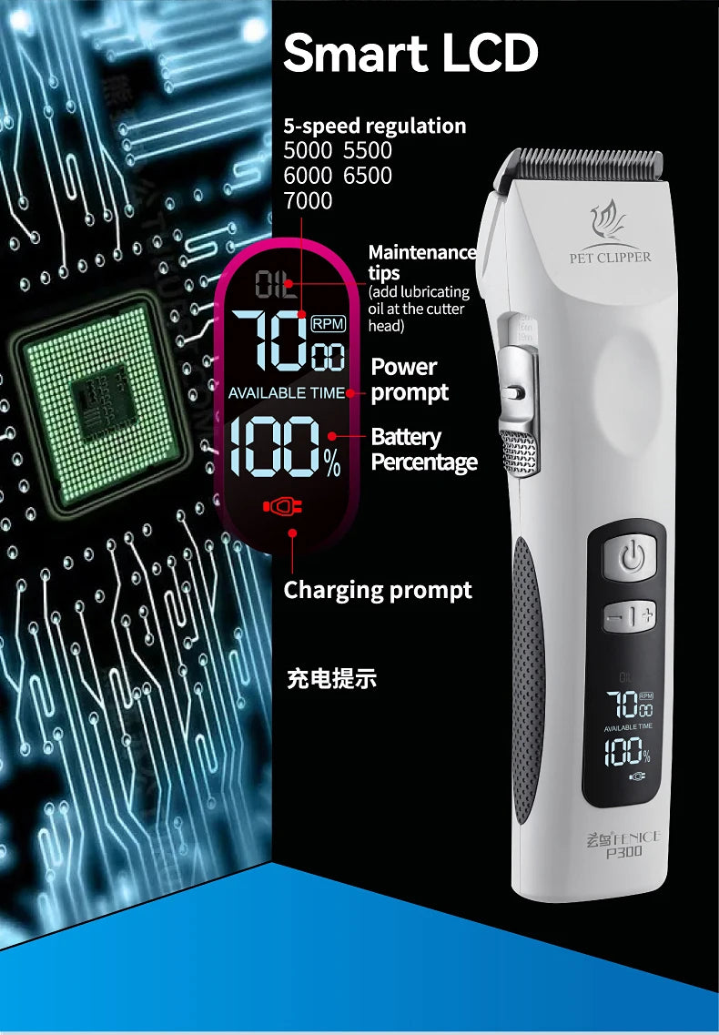 Fenice Cordless Rechargeable Pet Clipper Low Noise Professional Pet Hair Cutting Machine Grooming Trimmer Shaver Kit for Animals