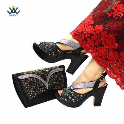 Fashionable Italian Mature Style African Sets Black Color Nigerian Shoes Matching Bags for Royal Wedding Party