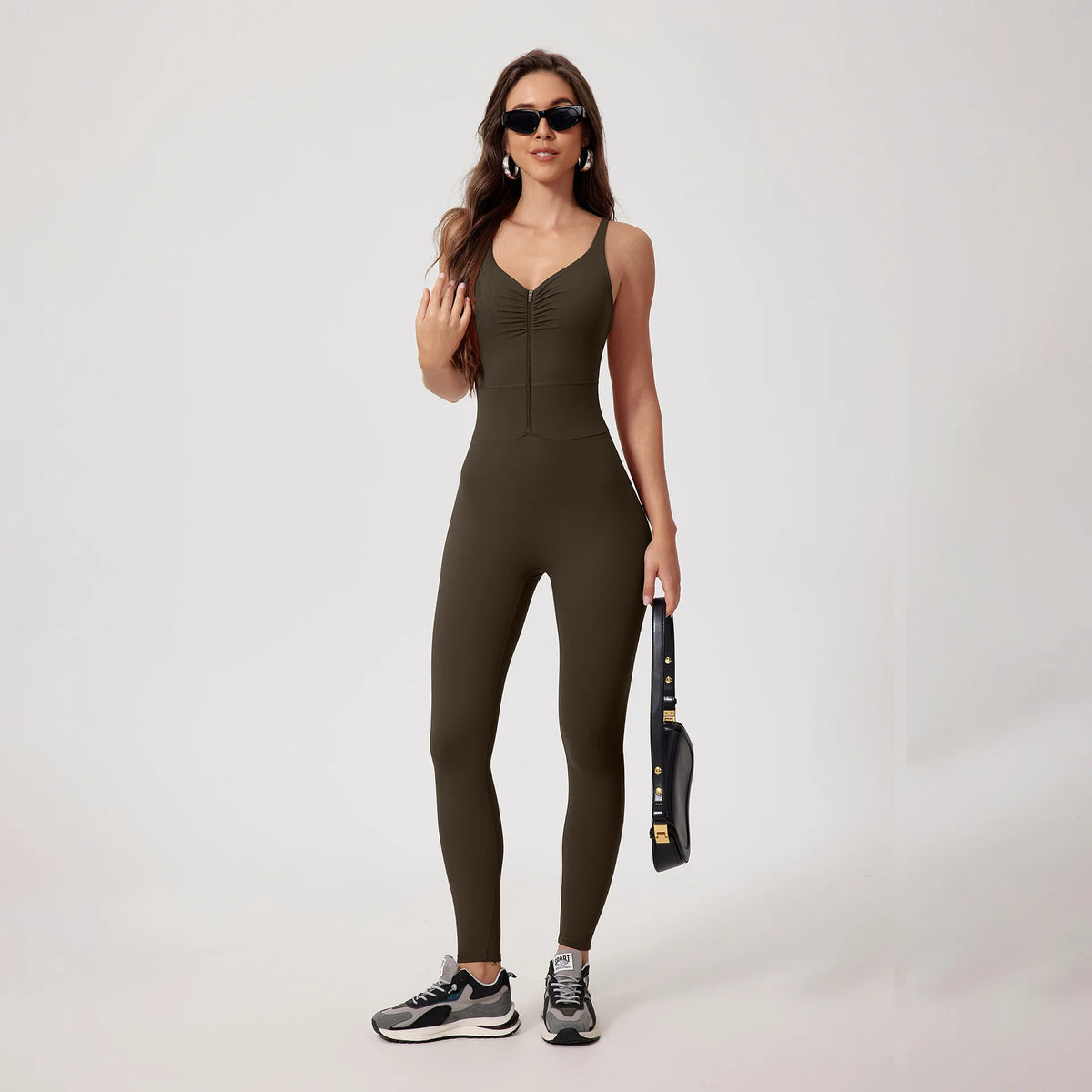 Fashion Folds Zipper Sport Bodycon Jumpsuits Women One Pieces Yoga Outfit Sleeveless Backless Gym Fitness Overalls Sexy Monkeys