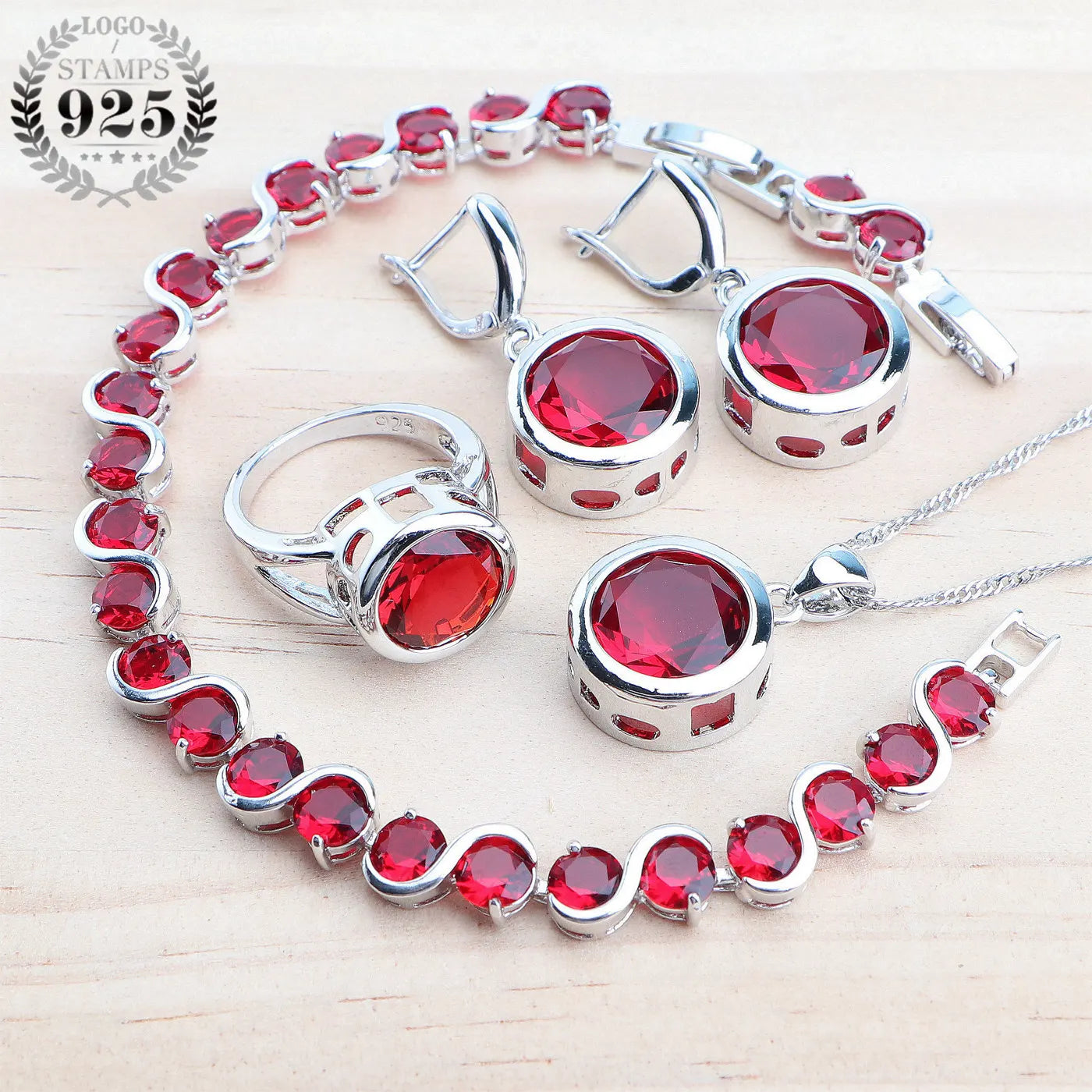 925 Sterling Silver Jewelry Sets Bridal Women Natural Magic Rainbow Zircon Earrings Ring Bracelets Pendant Wedding Necklace Set