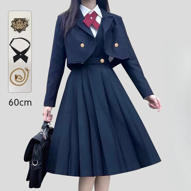 Versatile and Cute School Uniform Skirt JK Uniform Basic Spring Genuine Long Dress Japanese-style Pleated College Style Suit