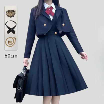 Versatile and Cute School Uniform Skirt JK Uniform Basic Spring Genuine Long Dress Japanese-style Pleated College Style Suit