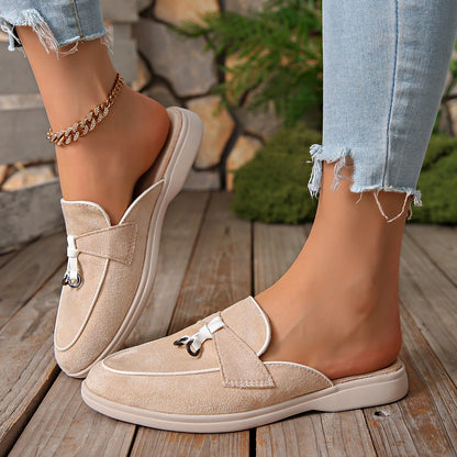 Four Seasons Women Suede Tassel Decor Backless Mule Loafers Non-Slip Flat Sole Slip-On Office Work Daily Casual Walking Shoes