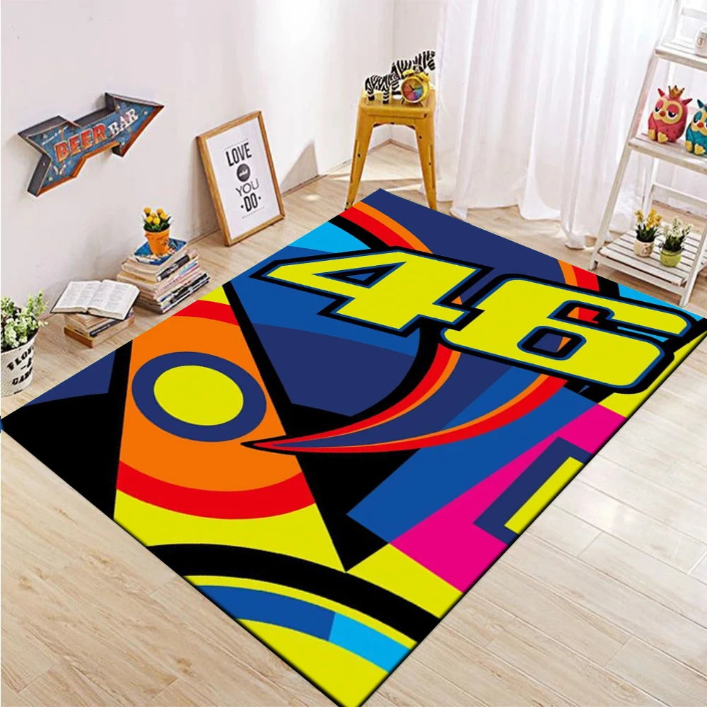 The Doctor Cartoon Yellow Carpet Mat Racing Theme Living Room Rug with Number 46 Signature Home Non-Slip Play Rugs for Bedroom