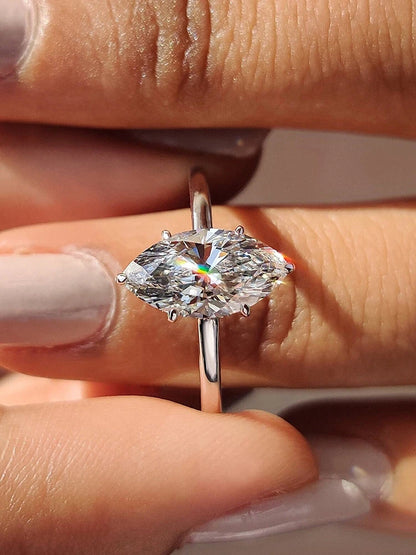 925 Sterling Silver Simple Classic 2 Carats Horse Eye Zircon Ring For Women Engagement Wedding Luxury High Quality Fine Jewelry