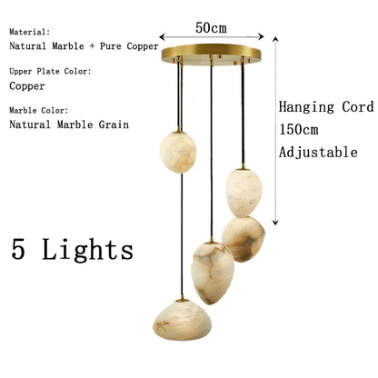 Natural Marble Art Pendant Lights Stone Lustre Copper LED Indoor Room Hanging Lamps For Ceiling Hall Stair Luxury Home Decor