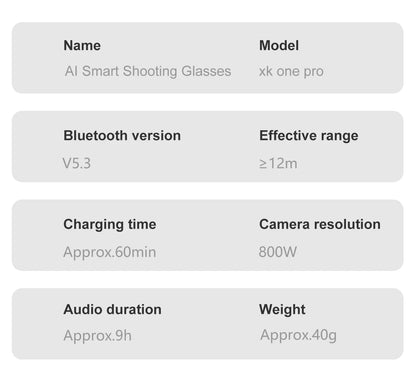 AI Smart Shooting Glasses with 8MP HD Camera AI Translation Bluetooth Call Video Record Music Playback Multi-functional Fashion