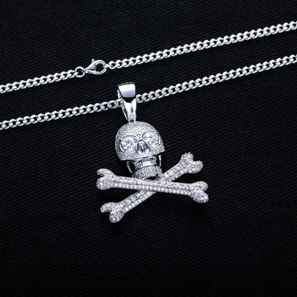 MossanRappr 3.35cttw Moissanite Skull Pendant Iced out Hip Hop Necklace 925 Sterling Silver D Color Fashion Jewelry Gift for Men