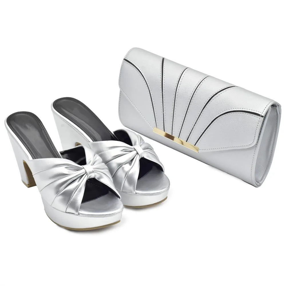 Italian Shoes and Bags Matching Set High Heels Women Wedges Shoes for Women Nigerian Party Women with Bag Set Plus Size Heels 42