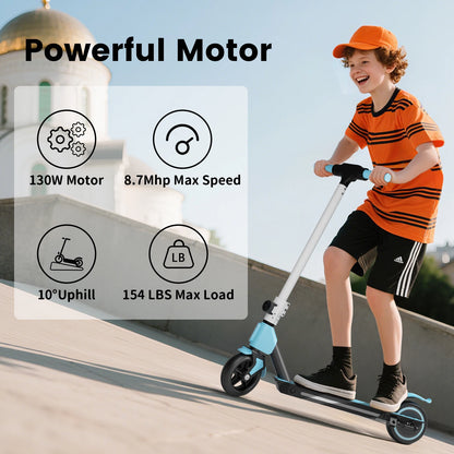 Electric Scooter for Kids Age 6-14, 130W Motor, Kick-Start Boost Scooter 8.7 Mph Speed, Foldable, Deck Lights & Dual Braking System