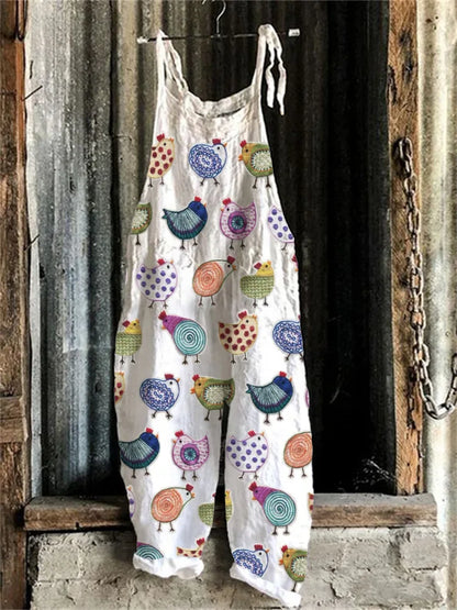 Suspenders Jumpsuits Women Print One Piece Pocket Overalls Sling Long Pants Casual Loose High Waist Rompers Y2k Streetwear 2025