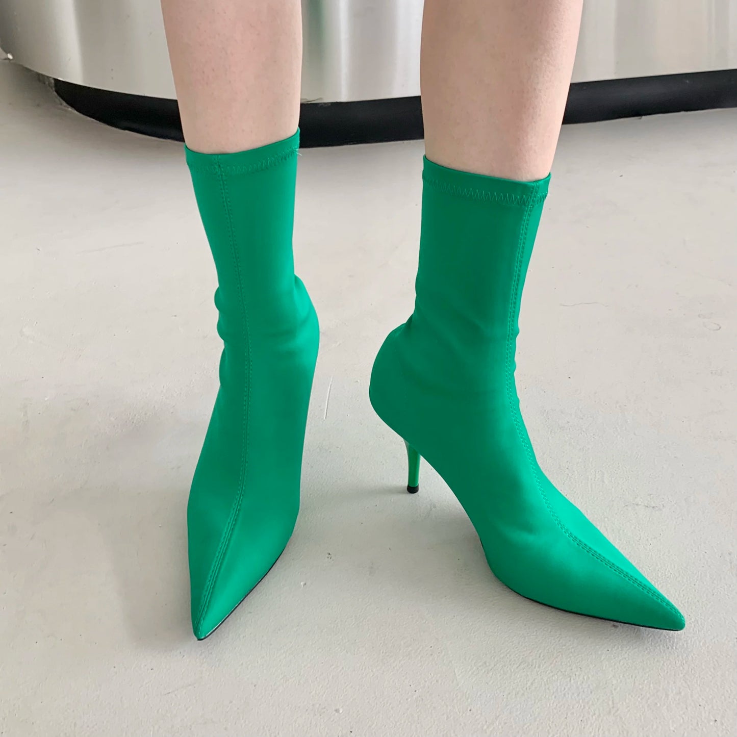 2026 New Spring Autumn Stretch Fabric Women Ankle Boots Sexy Pointed Toe High Heels Fashion Female Socks Pumps Shoes