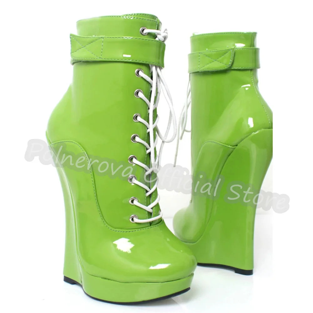 Gothic Punk Wedges Lace-Up Women Platform Boots Hoof Design Super High Heel Side Zipper Boots Unisex Pole Dance Party Shoes