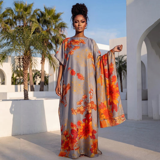 Summer Fashion African Shawl For Women Elegant Printed Muslim Lady Long Hijab Kaftan Dress Sun Protection Kuwait Abaya Scraf