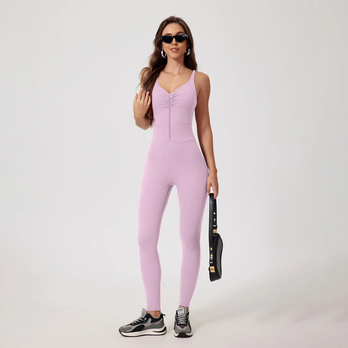 Fashion Folds Zipper Sport Bodycon Jumpsuits Women One Pieces Yoga Outfit Sleeveless Backless Gym Fitness Overalls Sexy Monkeys