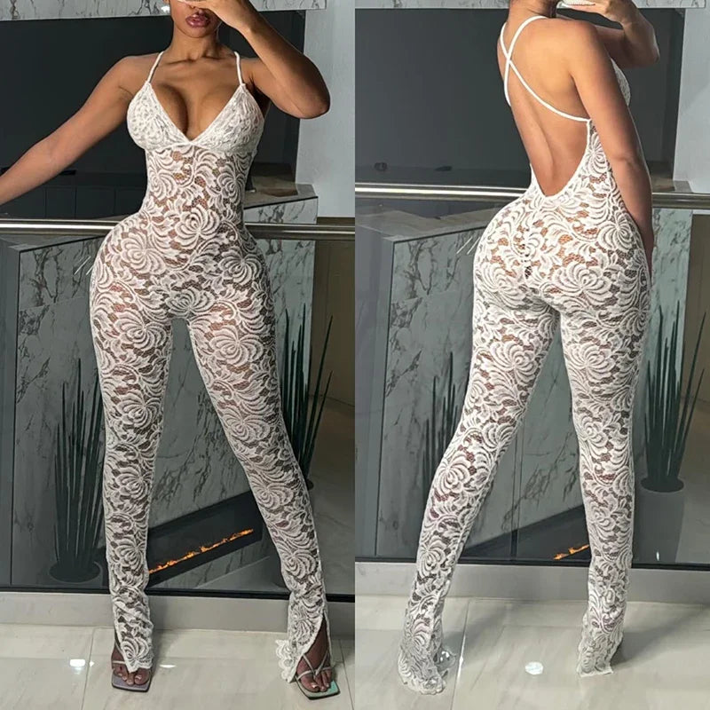Women Sexy Cross Backless Jumpsuit  See Thorough v-Neck Sleeveless Summer Coquette Stretch Activity Workout Overalls