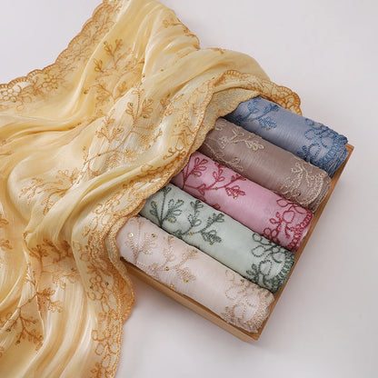 Luxury Sequin Floral Hijab Shimmer Shawl Glitter Shiny Headscarf Elegant Muslim Head Scarf for Wedding Soft Flowy Lace Edge