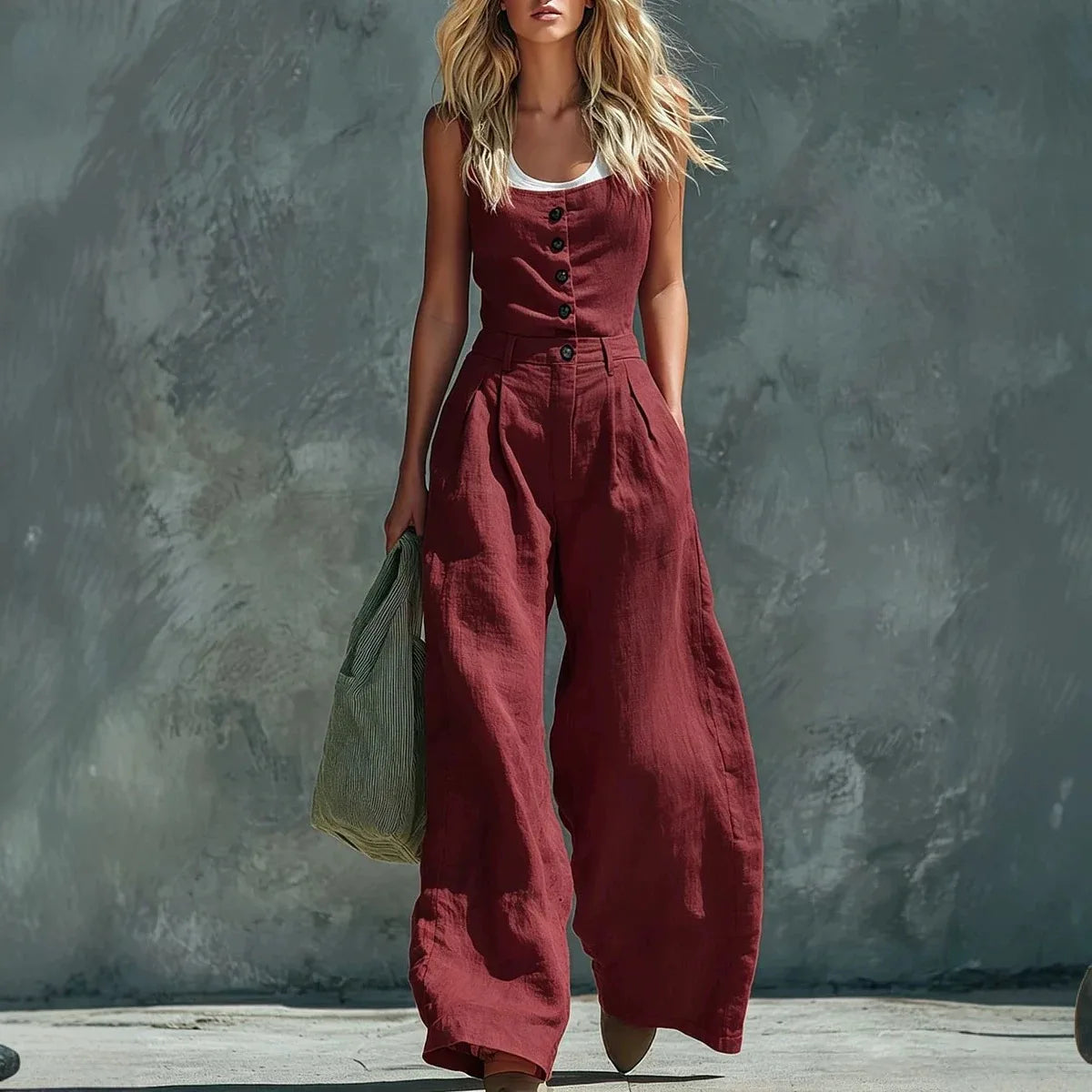 MsChuh Women's Jumpsuits And Rompers High Waist Pleated Waist Sleeveless Solid Color Romper Black Loose Fit Wide Roupas Feminina