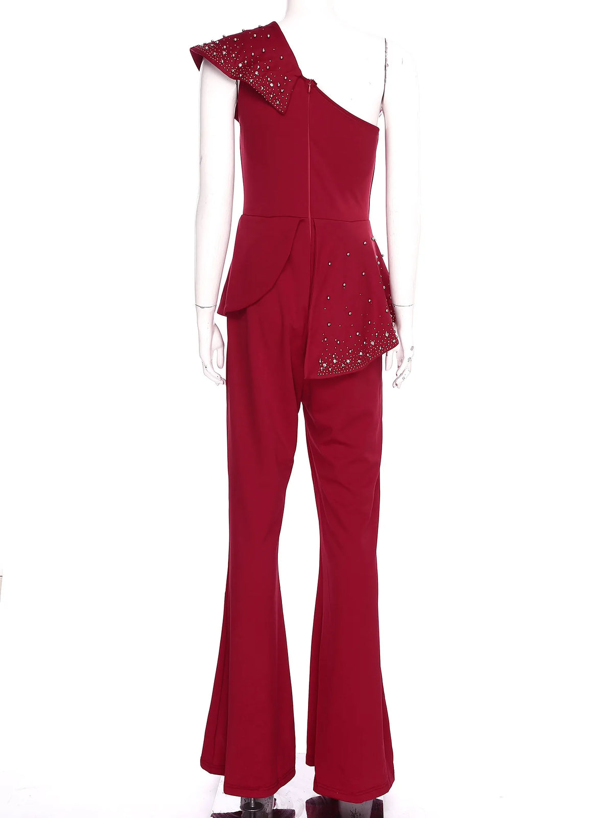Womens Elegant Wedding Party Jumpsuit Shiny Beads One Shoulder High Waist Rompers Club Evening Banquet Birthday Formal Bodysuit