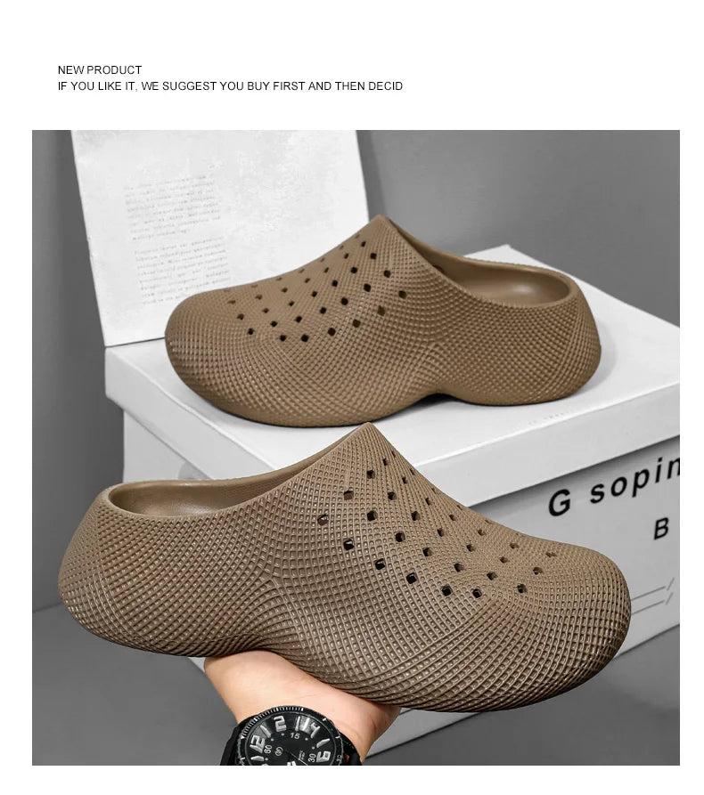 New Summer Fashion Couple Slippers EVA Baotou Men's Sandals Outdoor Thick Bottom Hole Shoes Luxury Beach Men Garden Shoes
