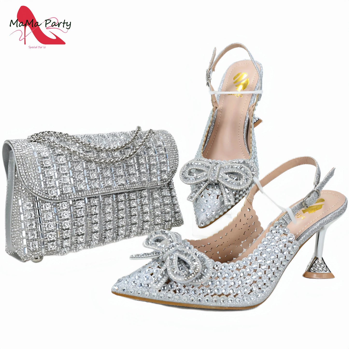 Designer Bag Luxury Ladies High Quality Italian Shoes Matching Bag in Royal Blue Color with Appliques for Wedding Party