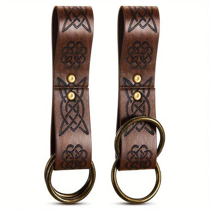 Renaissance Costume Accessories Medieval Retro Leather Waist Belt Leaf-Patterned Coin Purse Magic Potion Bottle Skirt Hike Clip Set for LARP&Cosplay