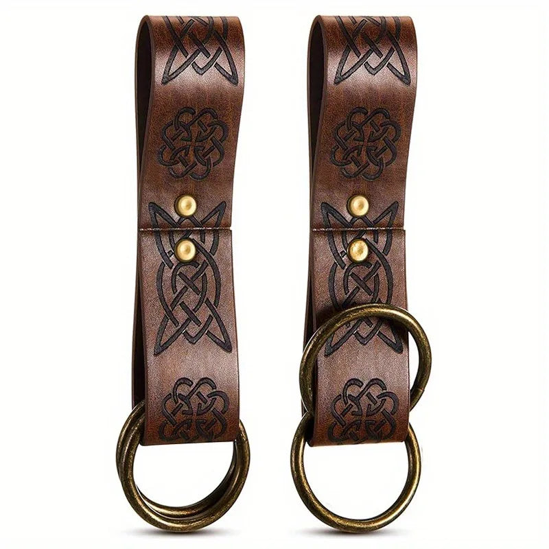 Renaissance Costume Accessories Medieval Retro Leather Waist Belt Leaf-Patterned Coin Purse Magic Potion Bottle Skirt Hike Clip Set for LARP&Cosplay