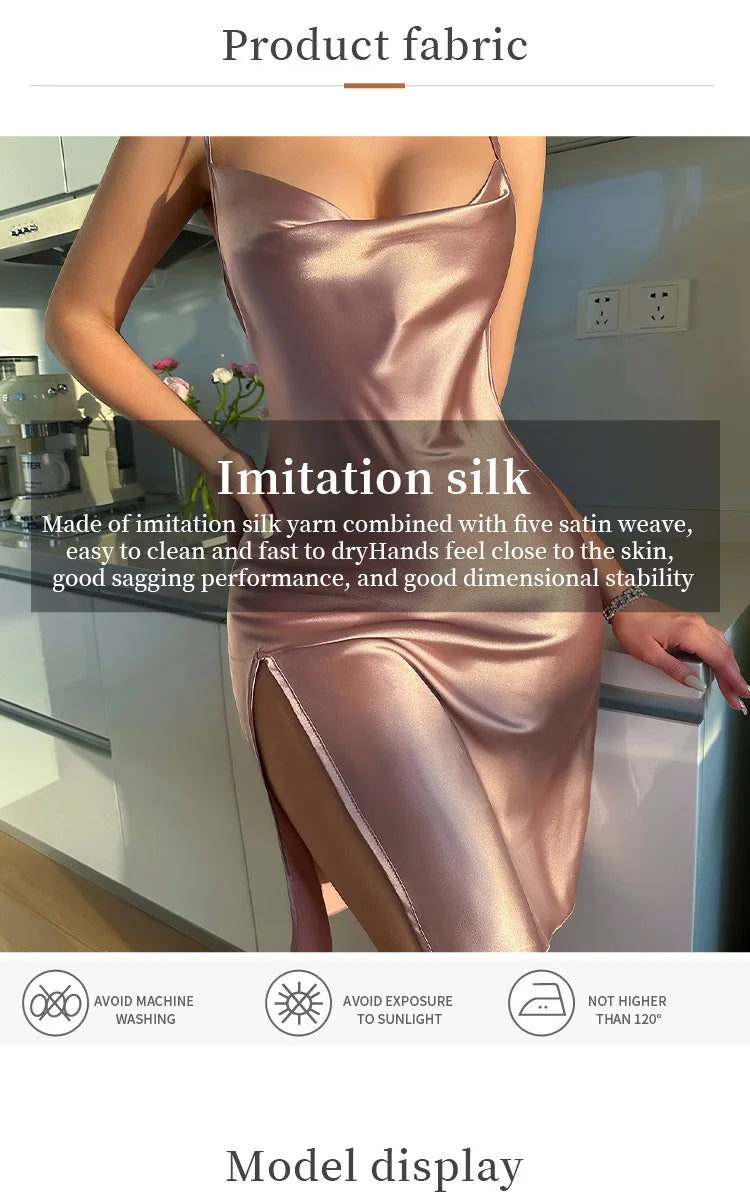 Backless Suspender Skirt Dress for Women Comfortable Pajamas Summer Solid Silk Satin Imitation Silk Sexy Backless Nightgown