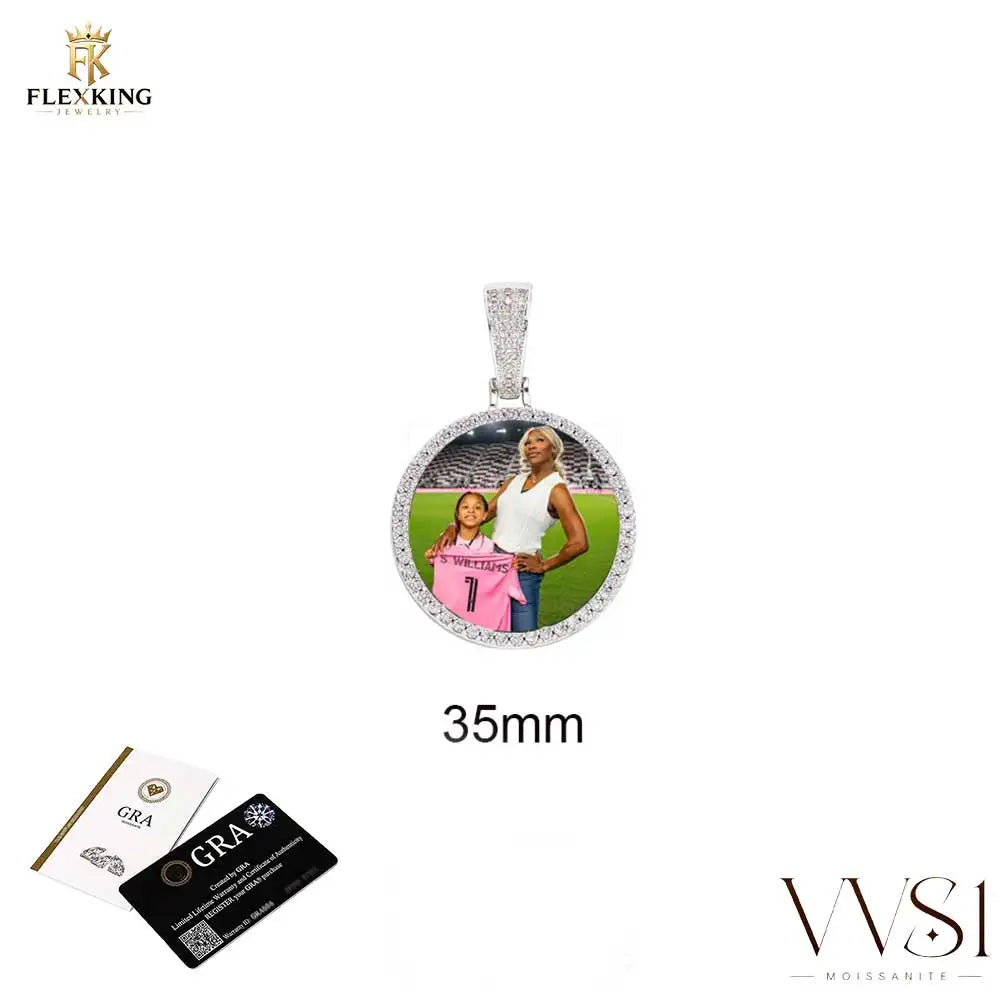 FLEXKING VVS1 Moissanite Circle Chain Pendant Custom Personalizde Photo Pendant Necklace Memory Gift