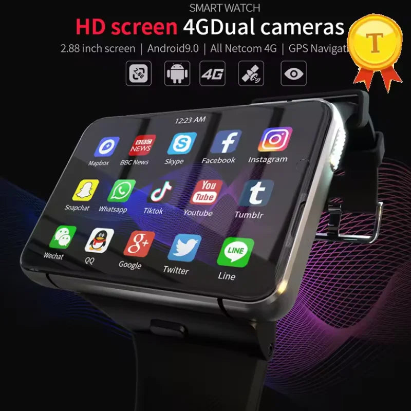New DM100 4G Smart Watch 2.86" HD Touch Screen MTK6739 Quad Core 32GB+2700mAh Dual Camera GPS Bluetooth Waterproof Smartwatch