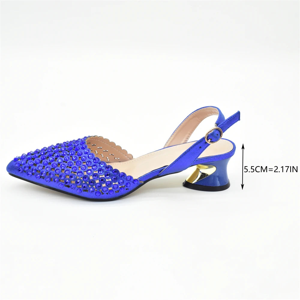 Fashion Royal Blue Shoe and Bag Set Decorated with Rhinestone Nigeria Italian Shoes and Matching Bags Elegant Heeled Women Pumps