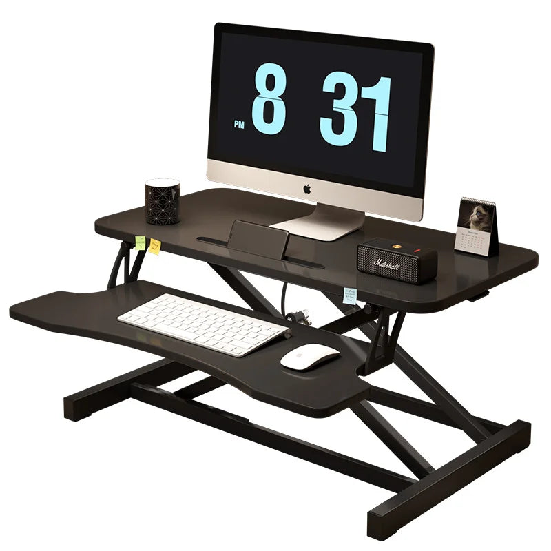 32" Modern Height Adjustable Desk Converter, Sit Stand Dual Monitor & Laptop Workstation with Wide Keyboard Tray, Eco-Friendly